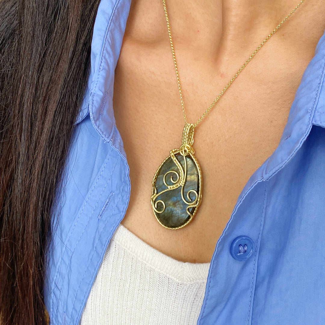 Handmade Labradorite Necklace | Crystal Jewelry for Sleep, Anxiety & Good Luck