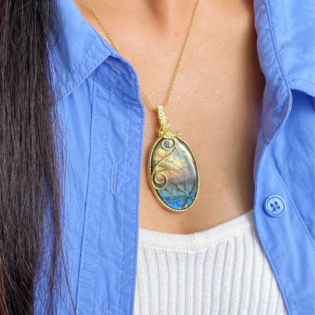Handmade Labradorite Necklace | Crystal Jewelry for Sleep, Anxiety & Good Luck
